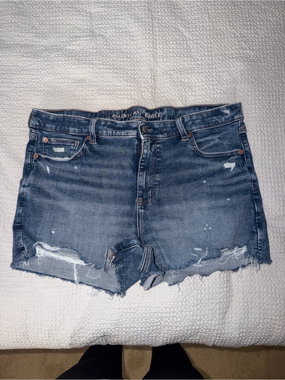 American Eagle Outfitters Distressed Dark Blue High-Rise Jean Shorts